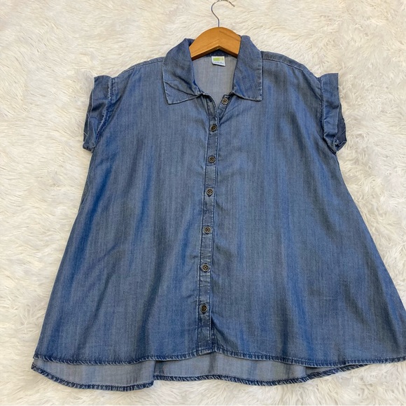 Girls Crazy 8 Chambray Denim Short Sleeve Button Swing Top with Scarf Size 10-12 - Picture 4 of 7